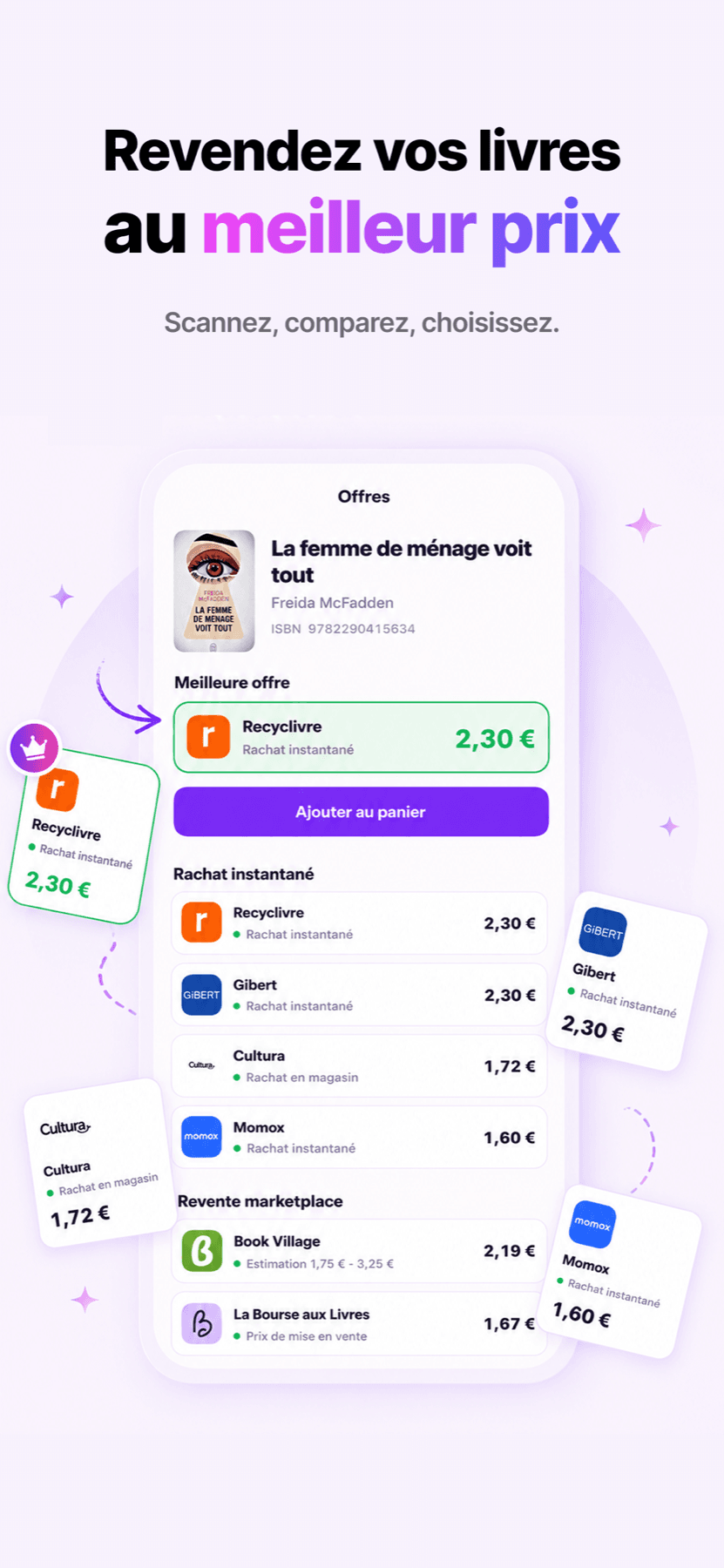 Comparaison du meilleur prix de reprise d’un livre dans Bookompare