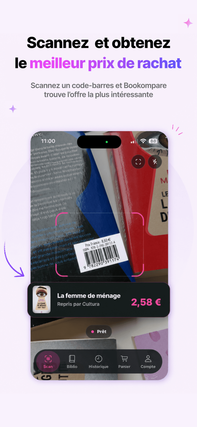 L’application Bookompare scanne le code-barres d’un livre et affiche son prix de reprise